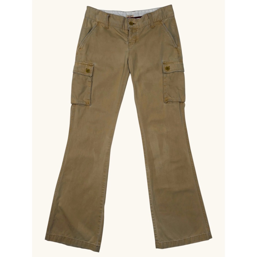 Hollister Tan Khaki Low Rise Flare Cargo Pants Womens Size 5 Y2K Utility Cotton